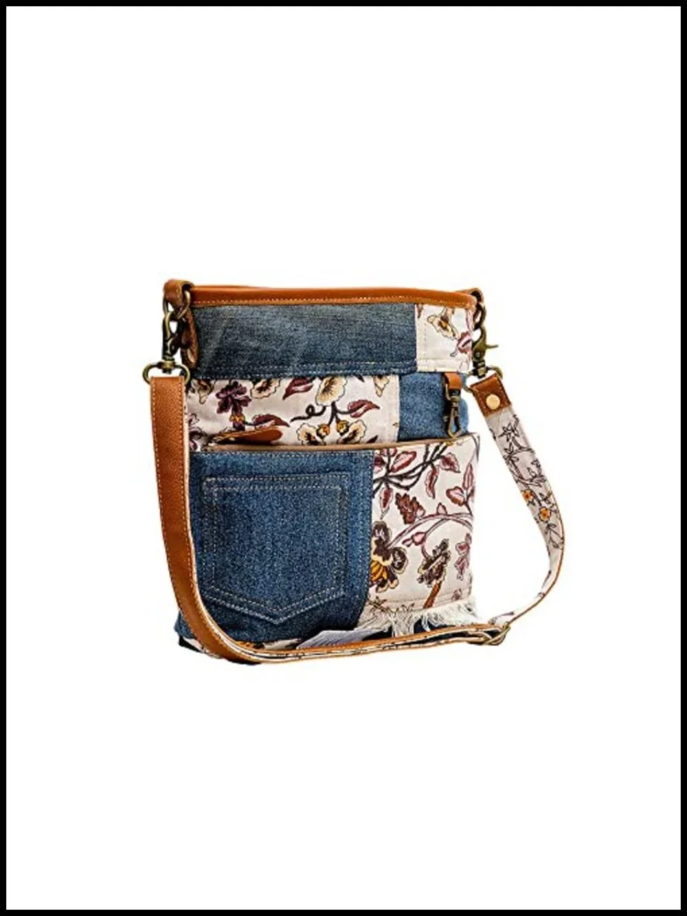 Upcycled Canvas Leather Shoulder Crossbody Bag